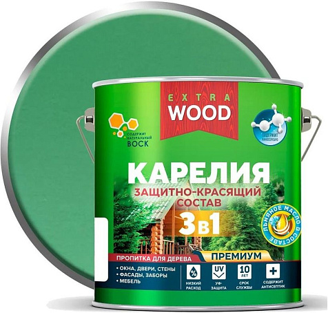 Состав защитно-красящий 3 в1 Карелия Wood Extra, олива, 2.7 л купить в СОМ