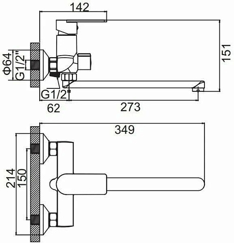 Смеситель для ванны Vadoom V822803-1, цинковый сплав, хром купить в СОМ