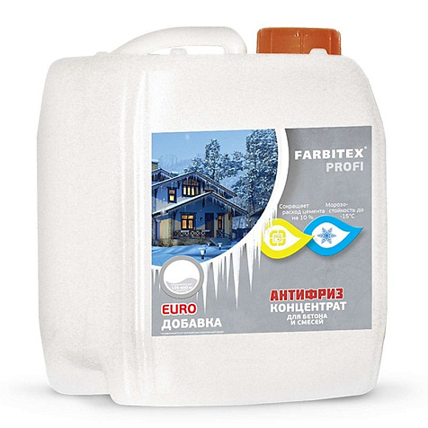 Добавка пластифицирующая противоморозная Farbitex Profi Антифриз, для бетона, 10 л купить в СОМ