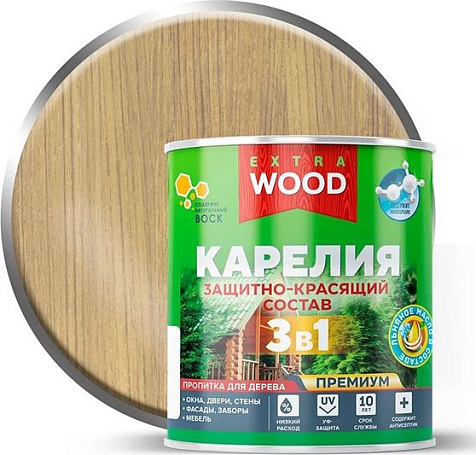 Состав защитно-красящий 3 в1 Карелия Wood Extra, бесцветный, 0.75 л купить в СОМ