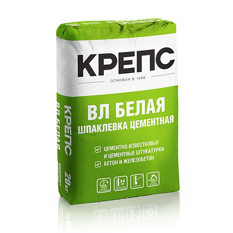 Шпаклевка цементная КРЕПС ВЛ, белая, 20 кг купить в СОМ