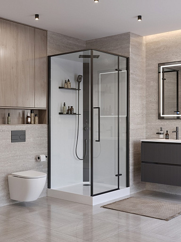 Кабина душевая BelBagno UNO-CAB-A-1-90-C-NERO-Bi-TOP-R, 90 х90 х212 мм, черный профиль, правая купить в СОМ