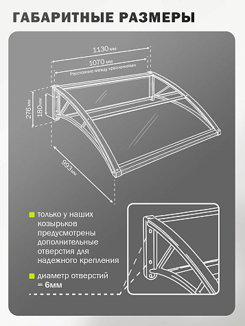 Козырек (навес) защитный усиленный профиль одинарный черный, ПК сотовый темный 6 мм, 993х1130х276 мм купить в СОМ