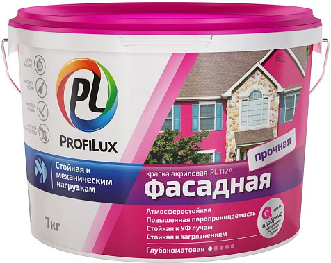 Краска акриловая Profilux PL-112A, фасадная, 7 кг купить в СОМ
