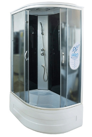 Кабина душевая Faro 480/2, левая, 120х85х220 см, серое стекло, черная задняя стеклянная панель, без электрики купить в СОМ