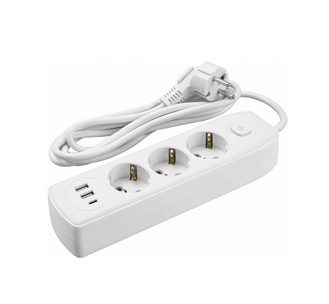 Удлинитель ОНЛАЙТ OPE-USB-03-180-ESC 3 гн,  2гн USB-A, 1гн USB-С, 1.8 м, выкл  СЗ 10А IP20 белый купить в СОМ