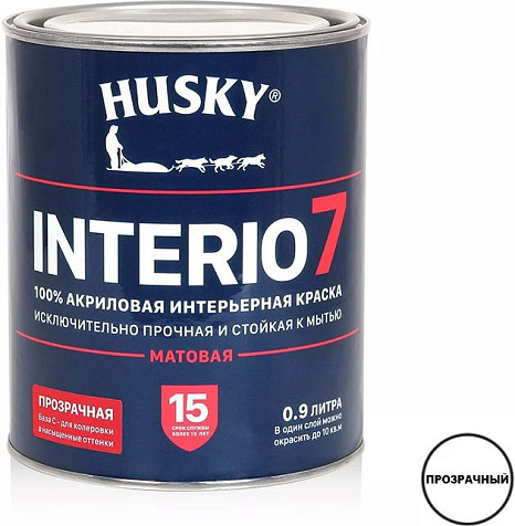 Краска акриловая Husky Interio 7, интерьерная, база С, 0.9 л купить в СОМ