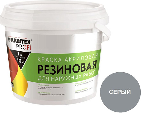 Краска акриловая Farbitex Profi резиновая, серый RAL7040, 14 кг купить в СОМ