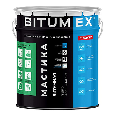 Мастика битумная гидроизоляционная Bitumex, 18 кг, ГОСТ купить в СОМ