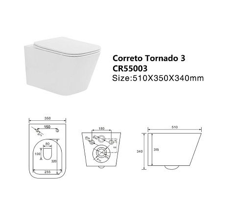 Унитаз подвесной Taliente Correto CR55003, безободковый, торнадо, сиденье микролифт купить в СОМ