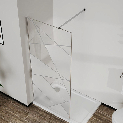 Перегородка душевая Azario Walk-In AZ-271-90-BGL-CGP, 90 х195, профиль золото, стекло графический принт 8 мм купить в СОМ