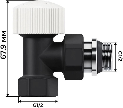 Набор термостатический для радиатора угловой 1/2" М30х1.5 черный Royal Thermo Design купить в СОМ