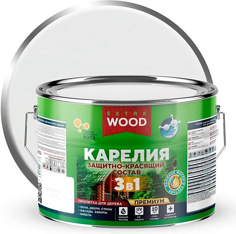 Состав защитно-красящий 3 в1 Карелия Wood Extra, белый, 9 л купить в СОМ