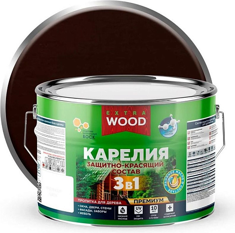 Состав защитно-красящий 3 в1 Карелия Wood Extra, орех, 9 л купить в СОМ