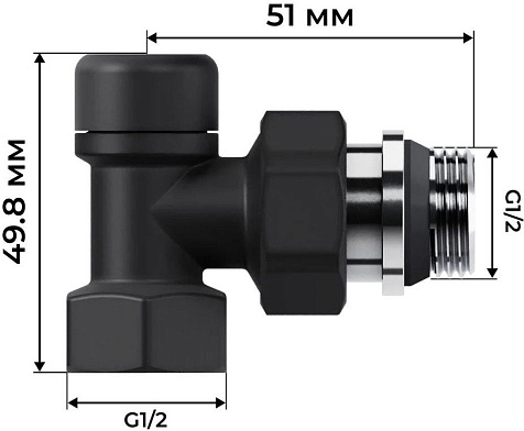 Набор термостатический для радиатора угловой 1/2" М30х1.5 черный Royal Thermo Design купить в СОМ