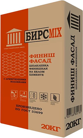 Шпатлевка финишная цементная БИРСMIX, белая, 20 кг купить в СОМ