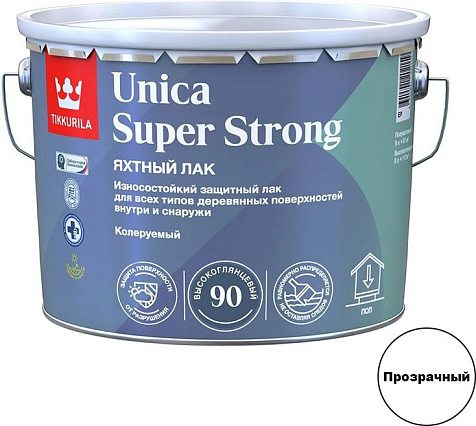 Лак алкидно-уретановый Unica Super Strong, высокоглянцевый, база EP, 9 л купить в СОМ