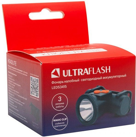 Фонарь налобный+ручной Ultraflash LED53415 акк, 4V, 1W, 50lm, 3 реж, кронш MagicClip, черн/пласт USB купить в СОМ