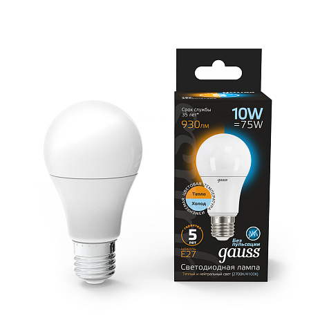 Лампа светодиодная Gauss 10Вт E27 A60 LED, 2700/4100К купить в СОМ