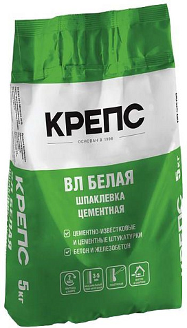 Шпатлевка цементная Крепс ВЛ, 5 кг белая купить в СОМ