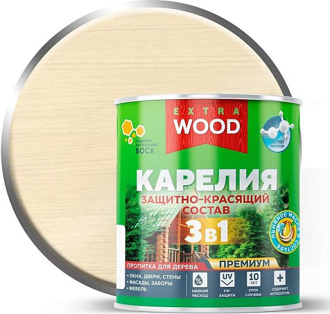 Состав защитно-красящий 3 в1 Карелия Wood Extra, ваниль, 0.75 л купить в СОМ